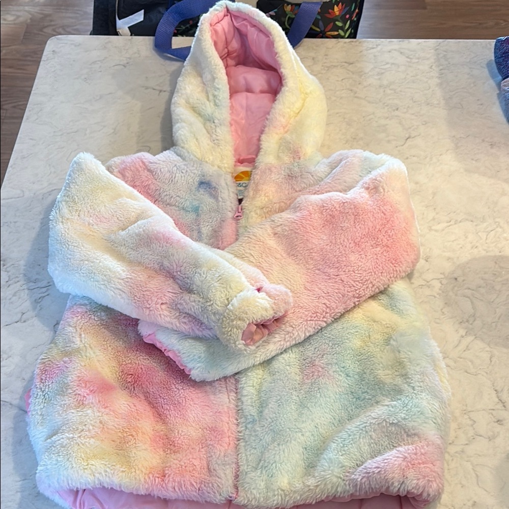 C&C California Pink and Yellow Puffer Jacket with Cozy Hood